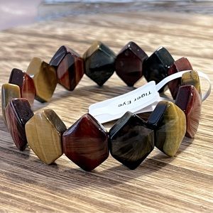 Mix Red-Golden-DreamTiger’s Eye Natural Healing Crystal Stretch Bangle Bracelet